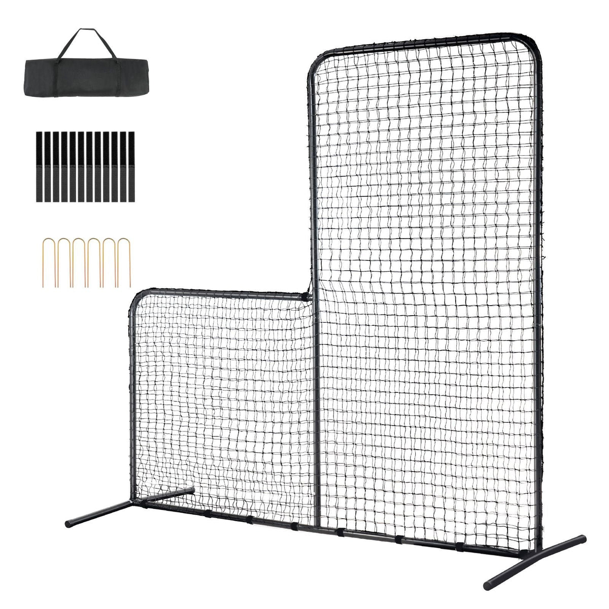 L Screen Baseball for Batting Cage, 7x7 ft Baseball Softball Safety Screen, Body Protector Portable Batting Screen with Carry Bag & Ground Stakes, Heavy Duty Pitching Net for Pitchers Protection