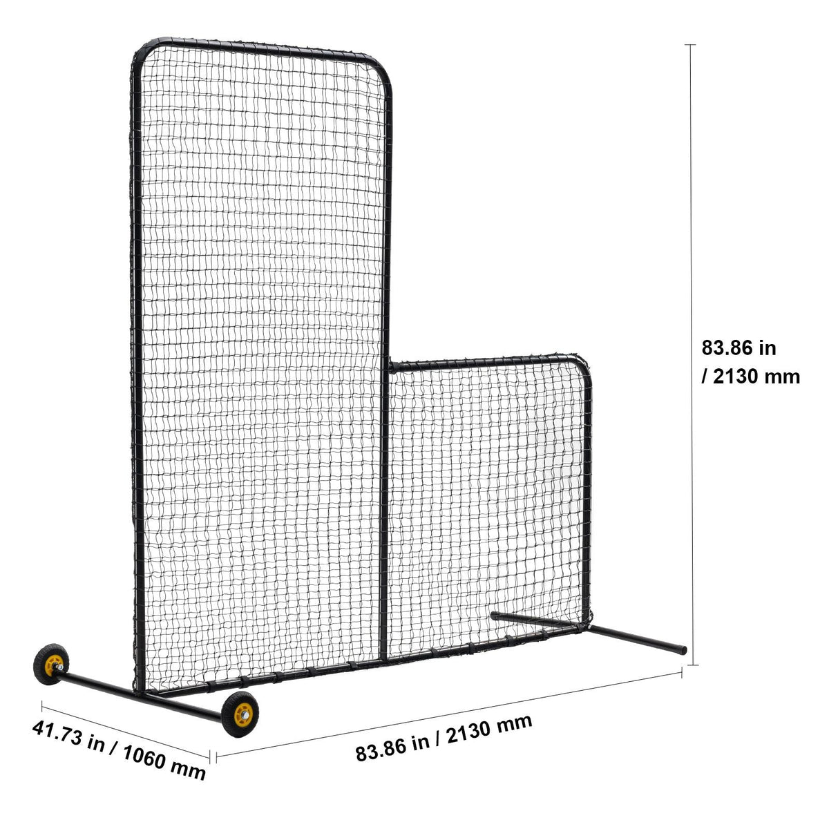 L Screen Baseball for Batting Cage, 7x7 ft Softball Safety Screen, Body Protector Portable Batting Screen with Carry Bag, Wheels, Ground Stakes, Heavy Duty Pitching Net for Pitchers Protection