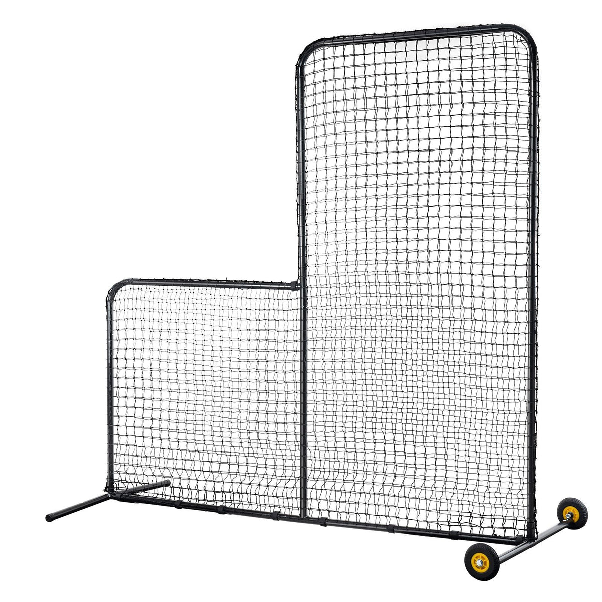 L Screen Baseball for Batting Cage, 7x7 ft Softball Safety Screen, Body Protector Portable Batting Screen with Carry Bag, Wheels, Ground Stakes, Heavy Duty Pitching Net for Pitchers Protection