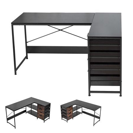 L-Shaped Computer Desk, 59-inch Reversible Corner Gaming Desk with Drawers & Storage Shelves, Modern Stylish PC Table Sturdy Work Workstation for Home Office - Easy to Assembly