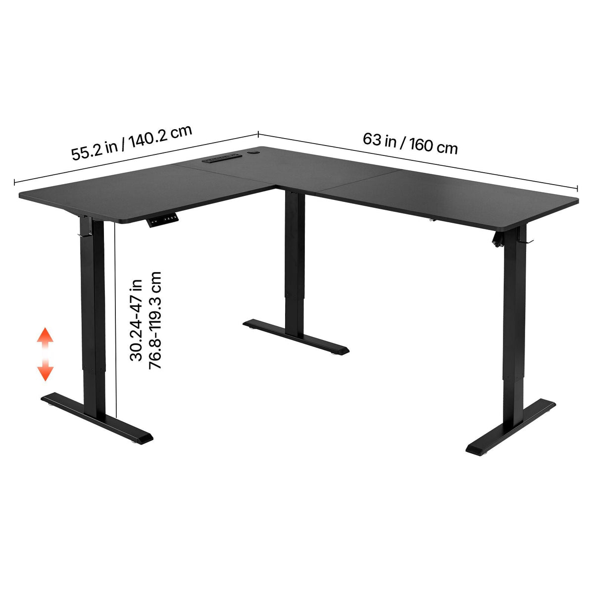 L Shaped Desk, Electric Adjustable Height Corner Gaming Desk with Dual Hooks and Wheels, Heavy Duty Carbon Steel L-Shaped Computer Table with Power Strip for Home Office, Easy to Assemble, Black