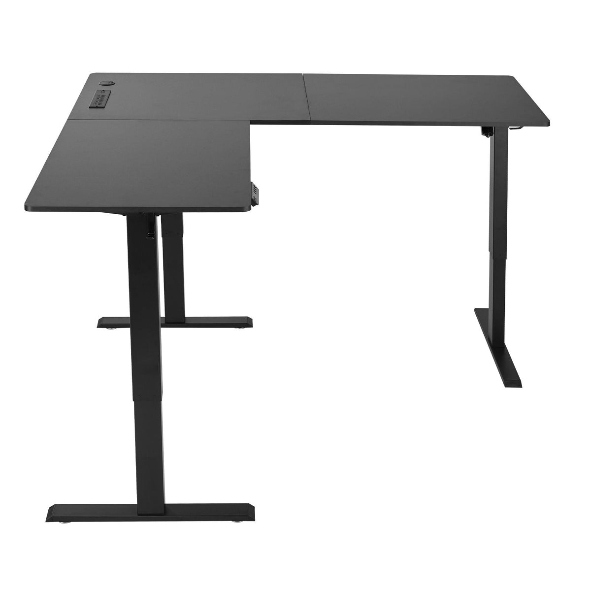 L Shaped Desk, Electric Adjustable Height Corner Gaming Desk with Dual Hooks and Wheels, Heavy Duty Carbon Steel L-Shaped Computer Table with Power Strip for Home Office, Easy to Assemble, Black