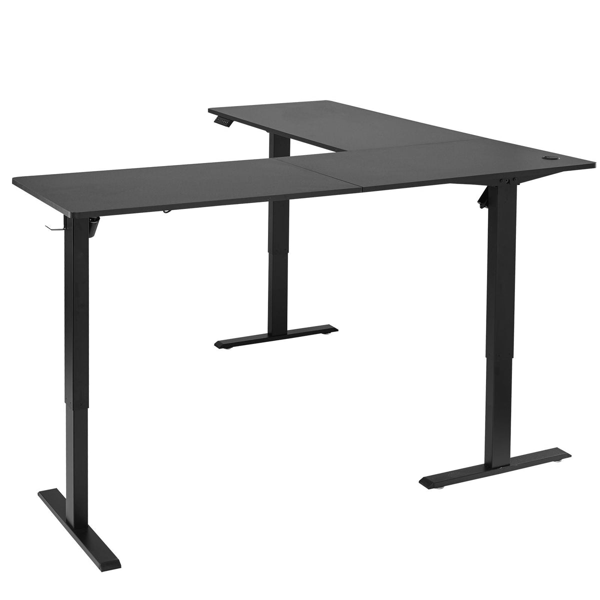 L Shaped Desk, Electric Adjustable Height Corner Gaming Desk with Dual Hooks, Heavy Duty Carbon Steel L-Shaped Computer Table with Power Outlets for Home, Office, Study, Easy to Assemble, Black