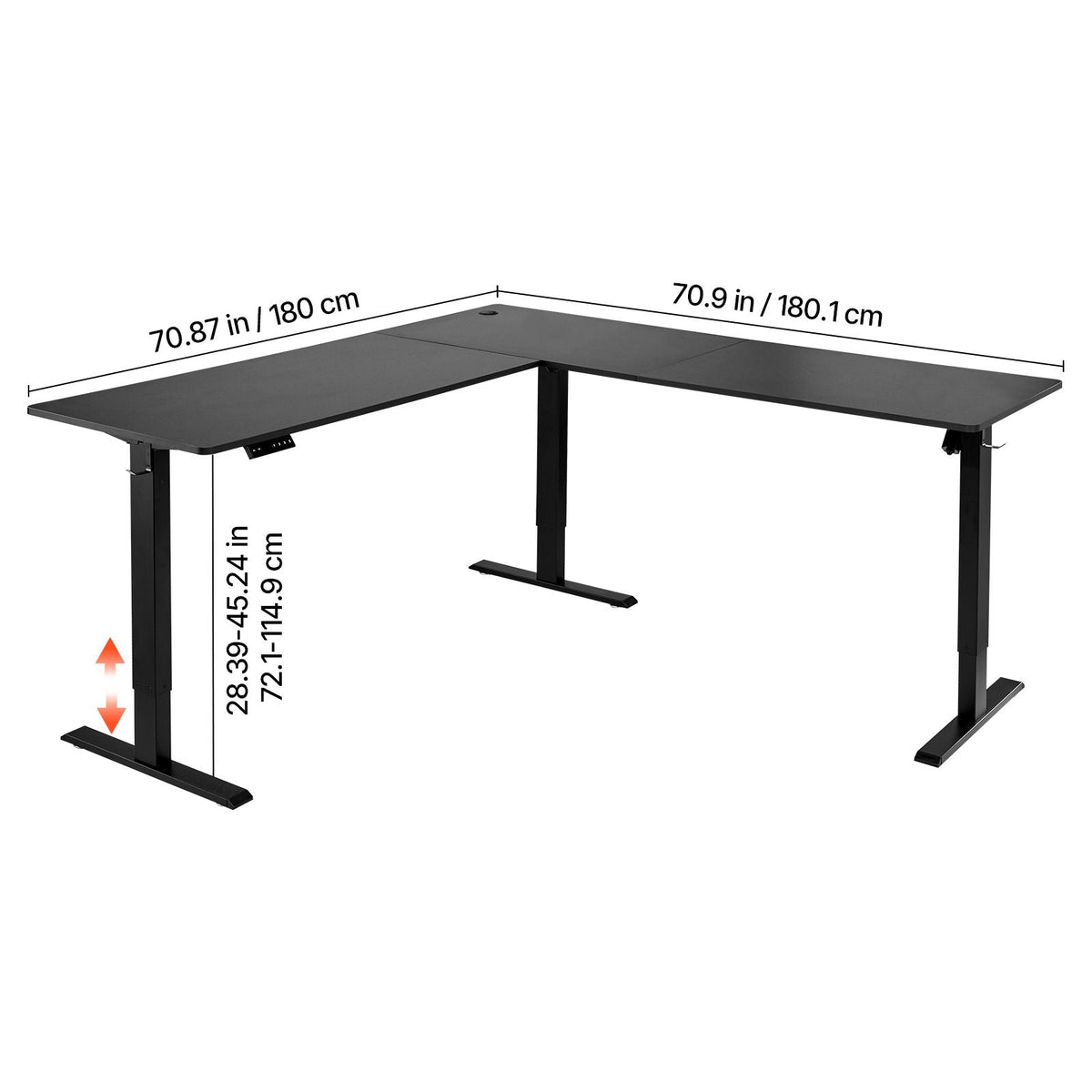 L Shaped Desk, Electric Adjustable Height Corner Gaming Desk with Dual Hooks, Heavy Duty Carbon Steel L-Shaped Computer Table with Power Outlets for Home, Office, Study, Easy to Assemble, Black
