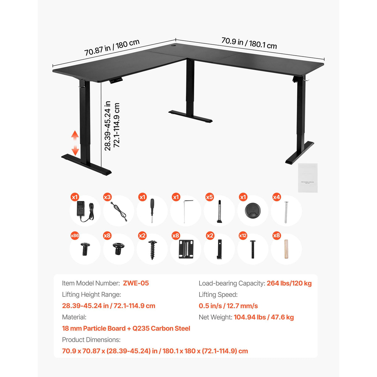 L Shaped Desk, Electric Adjustable Height Corner Gaming Desk with Dual Hooks, Heavy Duty Carbon Steel L-Shaped Computer Table with Power Outlets for Home, Office, Study, Easy to Assemble, Black