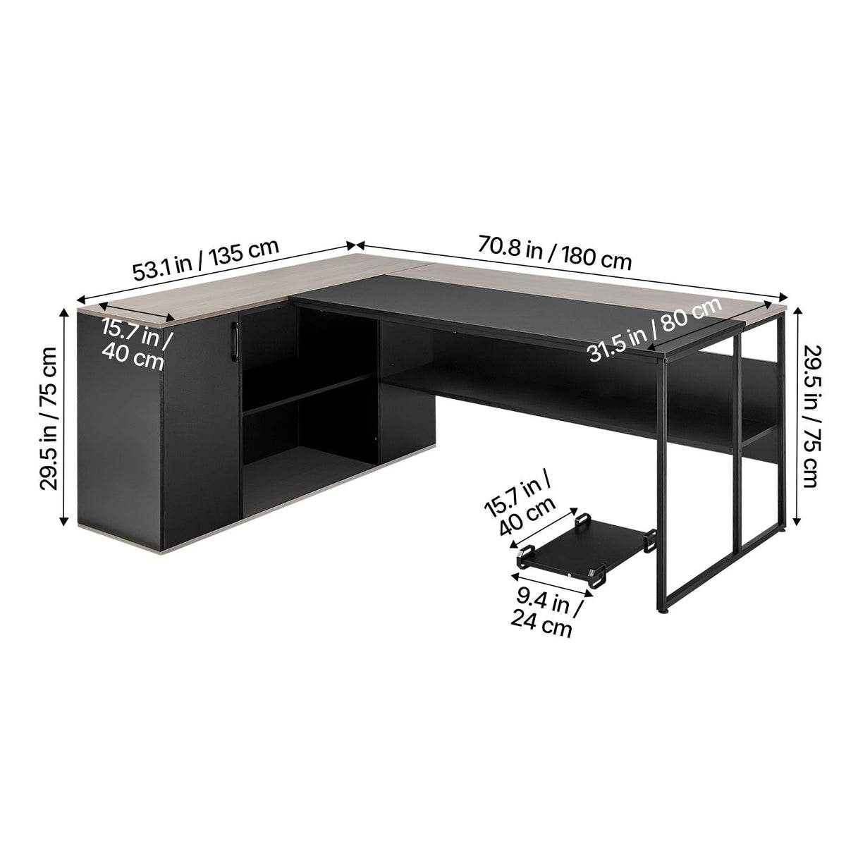 L-Shaped Executive Desk, Large Modern Office Table with Drawers & Storage Cabinet, Heavy Duty Wooden Executive Table with CPU Stand, 350 LBS Load Capacity, Easy Assembly, for Work Study Writing