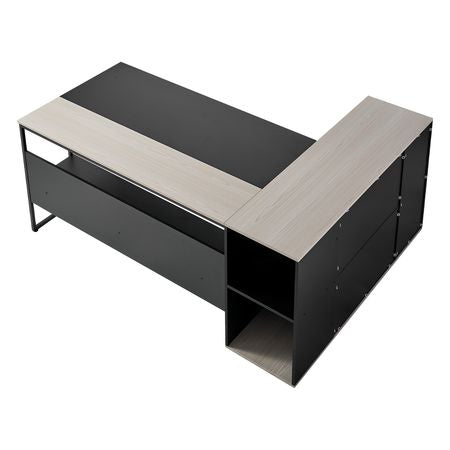 L-Shaped Executive Desk, Large Modern Office Table with Drawers & Storage Cabinet, Heavy Duty Wooden Executive Table with CPU Stand, 350 LBS Load Capacity, Easy Assembly, for Work Study Writing