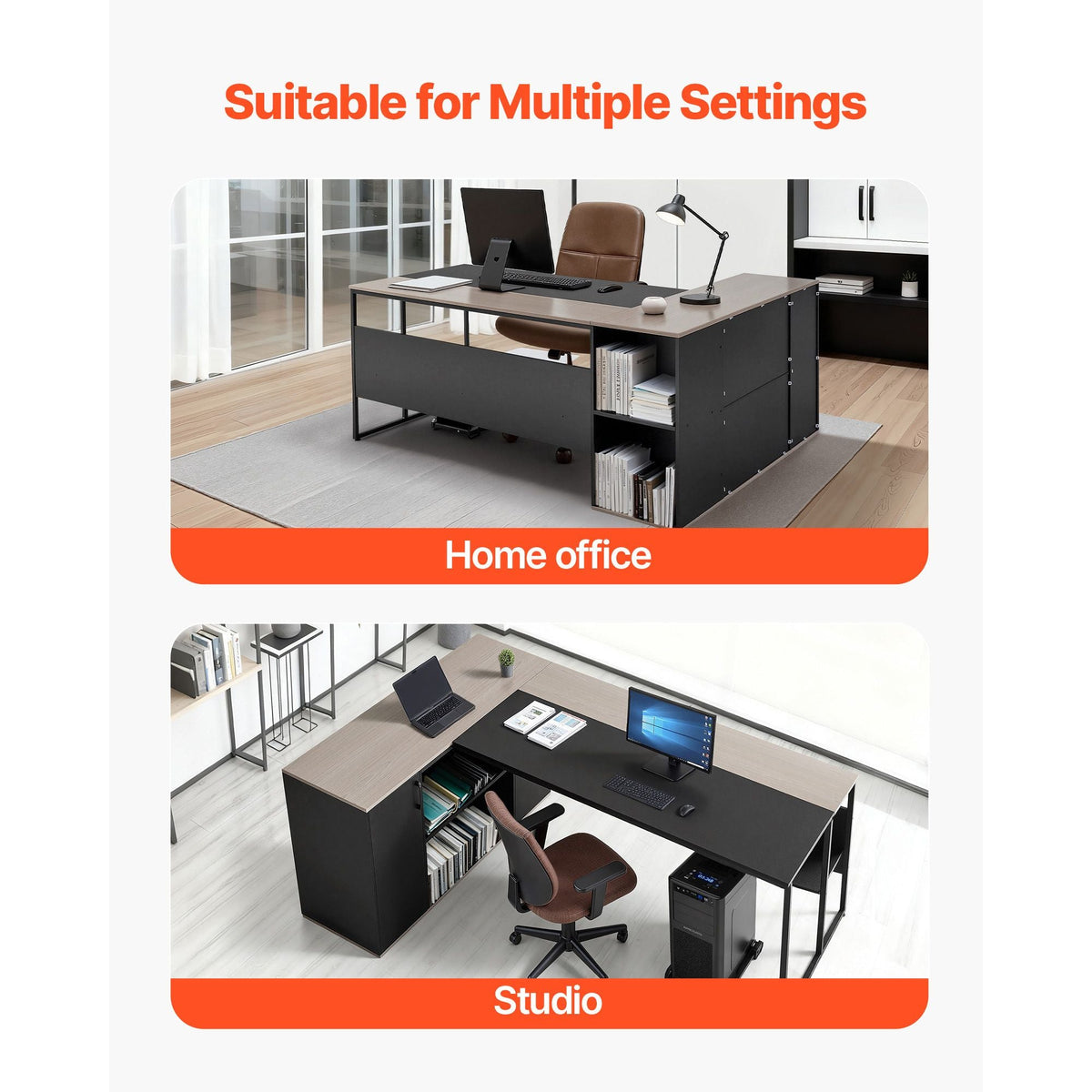 L-Shaped Executive Desk, Large Modern Office Table with Drawers & Storage Cabinet, Heavy Duty Wooden Executive Table with CPU Stand, 350 LBS Load Capacity, Easy Assembly, for Work Study Writing
