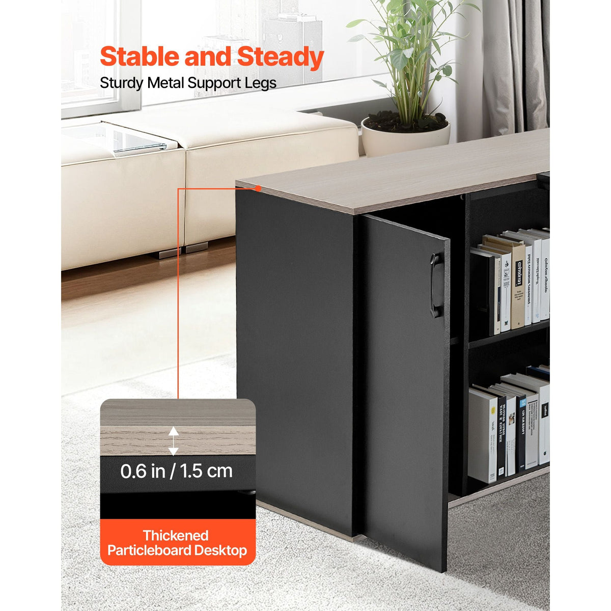 L-Shaped Executive Desk, Large Modern Office Table with Drawers & Storage Cabinet, Heavy Duty Wooden Executive Table with CPU Stand, 350 LBS Load Capacity, Easy Assembly, for Work Study Writing