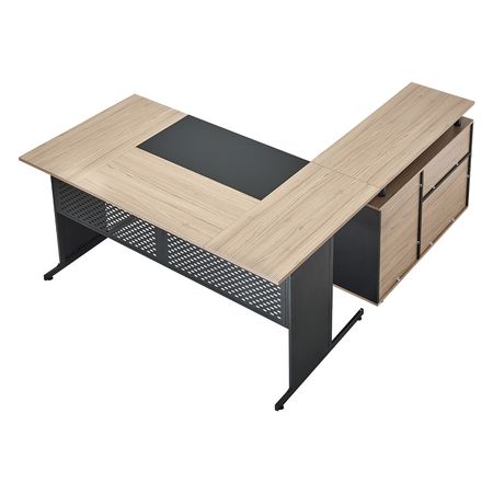 L-Shaped Executive Desk, Modern Reversible Office Table with Drawers & Storage Cabinet, Heavy Duty Large Wooden Executive Table, 350 LBS Load Capacity, Easy Assembly, for Work Study Writing