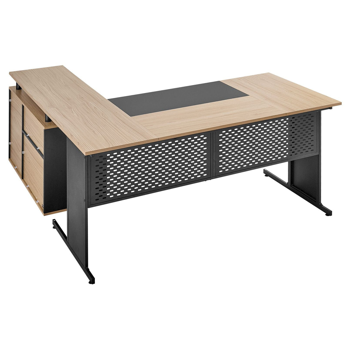 L-Shaped Executive Desk, Modern Reversible Office Table with Drawers & Storage Cabinet, Heavy Duty Large Wooden Executive Table, 350 LBS Load Capacity, Easy Assembly, for Work Study Writing