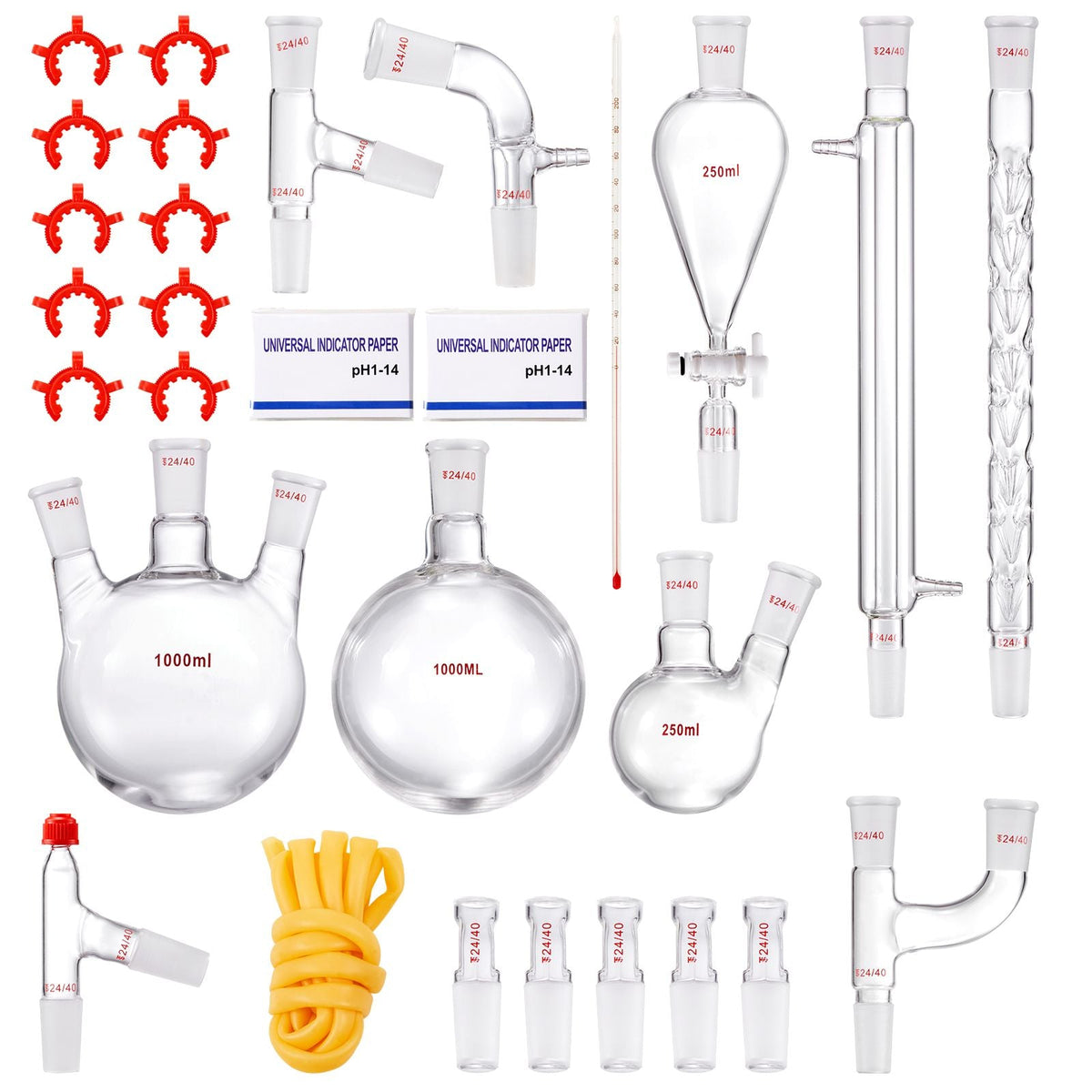 Lab Distillation Kit, 3.3 Boro Lab Glassware Distillation Kit with 24, 40 Joint, 1000ml Essential Oil Distillation Apparatus Kit, 29 pcs Set of Glassware Equipment