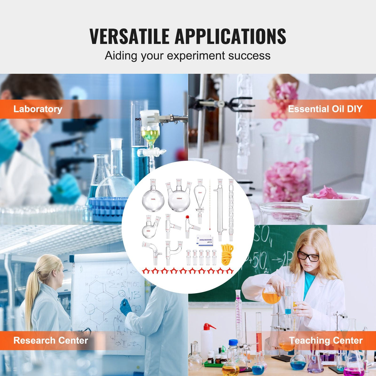 Lab Distillation Kit, 3.3 Boro Lab Glassware Distillation Kit with 24, 40 Joint, 1000ml Essential Oil Distillation Apparatus Kit, 29 pcs Set of Glassware Equipment