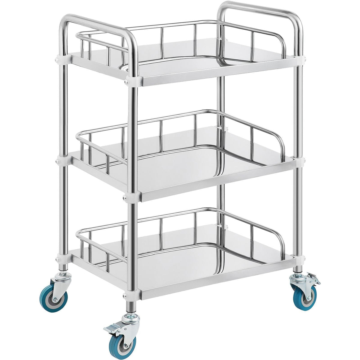 Lab Rolling Cart, 3-Shelf Stainless Steel Rolling Cart, Lab Serving Cart with Swivel Casters, Dental Utility Cart for Clinic, Lab, Hospital, Salon, 26.38"x15.55"x34.13"