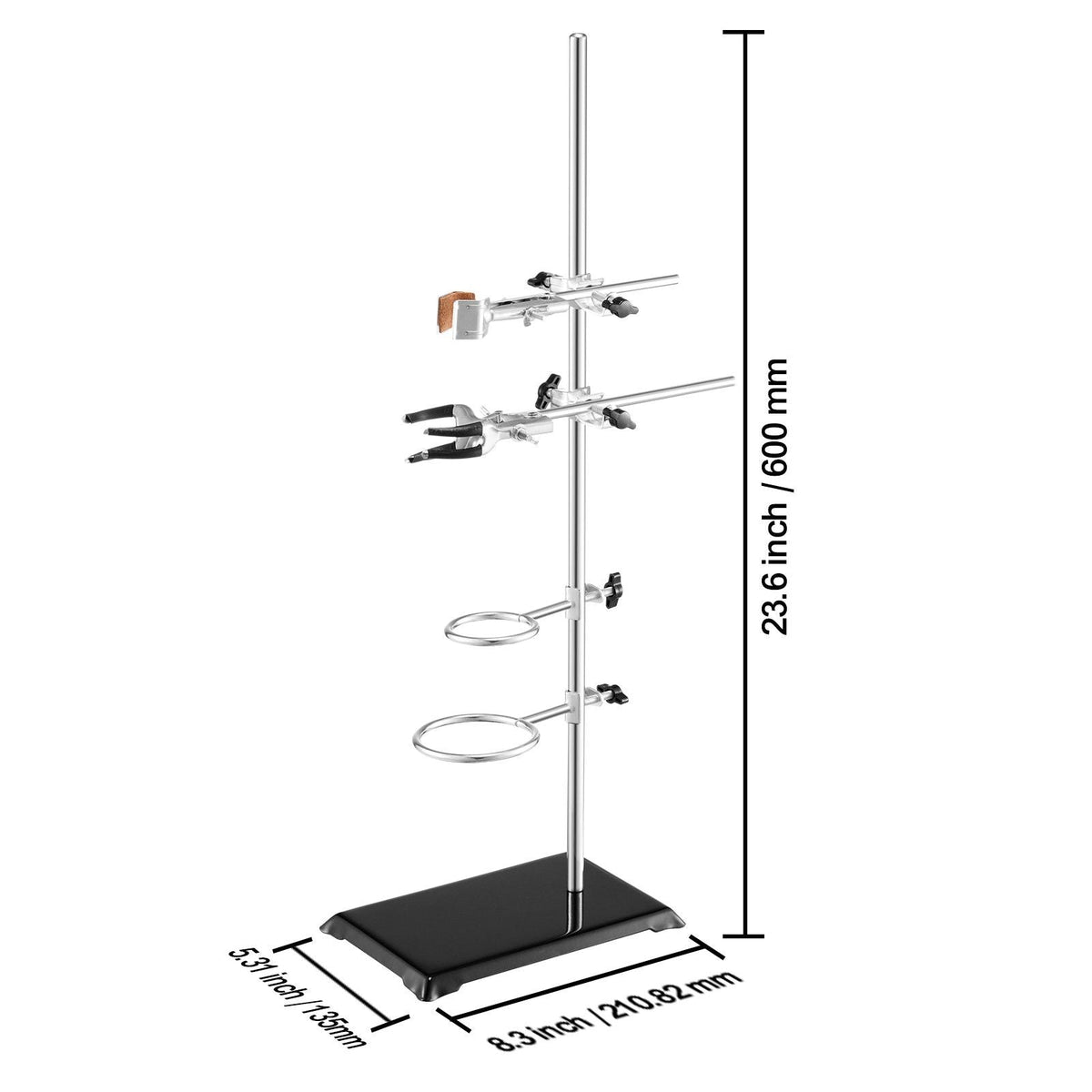 Lab Stand Support, Laboratory Retort Support Stand 2 Sets, Steel Lab Stand 23.6" Rod and 8.3" x 5.3" Cast Iron Base, Includes Flask Clamps, Burette Clamps and Cross Clamps