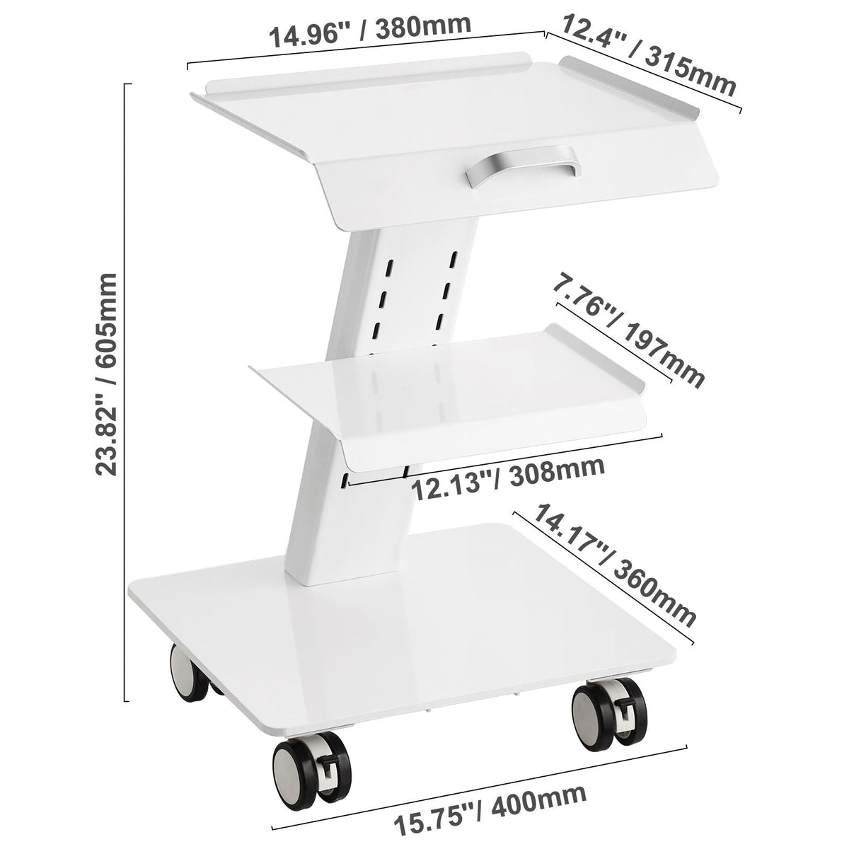 Lab Trolley, 3-Layer Rolling Lab Cart, Metal Mobile Trolley with Swivel Wheels, Tray Rolling Clinic Cart 220 lbs Weight Capacity, for Lab, Clinic, Beauty and Salon