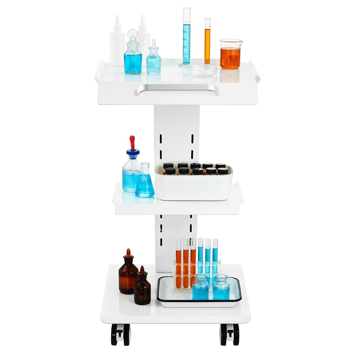 Lab Trolley, Rolling Lab Cart with Built-in Socket, 3-Layer Metal Mobile Trolley, Tray Rolling Clinic Cart with Swivel Wheels, 220 lbs Weight Capacity, for Lab, Clinic, Beauty and Salon