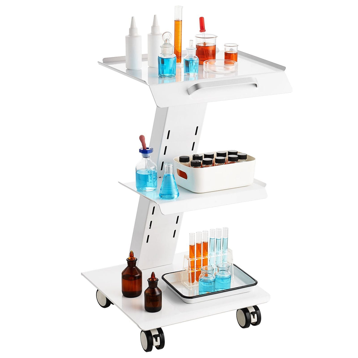 Lab Trolley, Rolling Lab Cart with Built-in Socket, 3-Layer Metal Mobile Trolley, Tray Rolling Clinic Cart with Swivel Wheels, 220 lbs Weight Capacity, for Lab, Clinic, Beauty and Salon