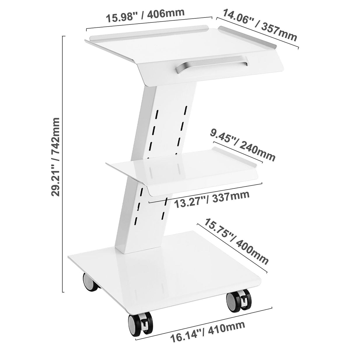 Lab Trolley, Rolling Lab Cart with Built-in Socket, 3-Layer Metal Mobile Trolley, Tray Rolling Clinic Cart with Swivel Wheels, 220 lbs Weight Capacity, for Lab, Clinic, Beauty and Salon