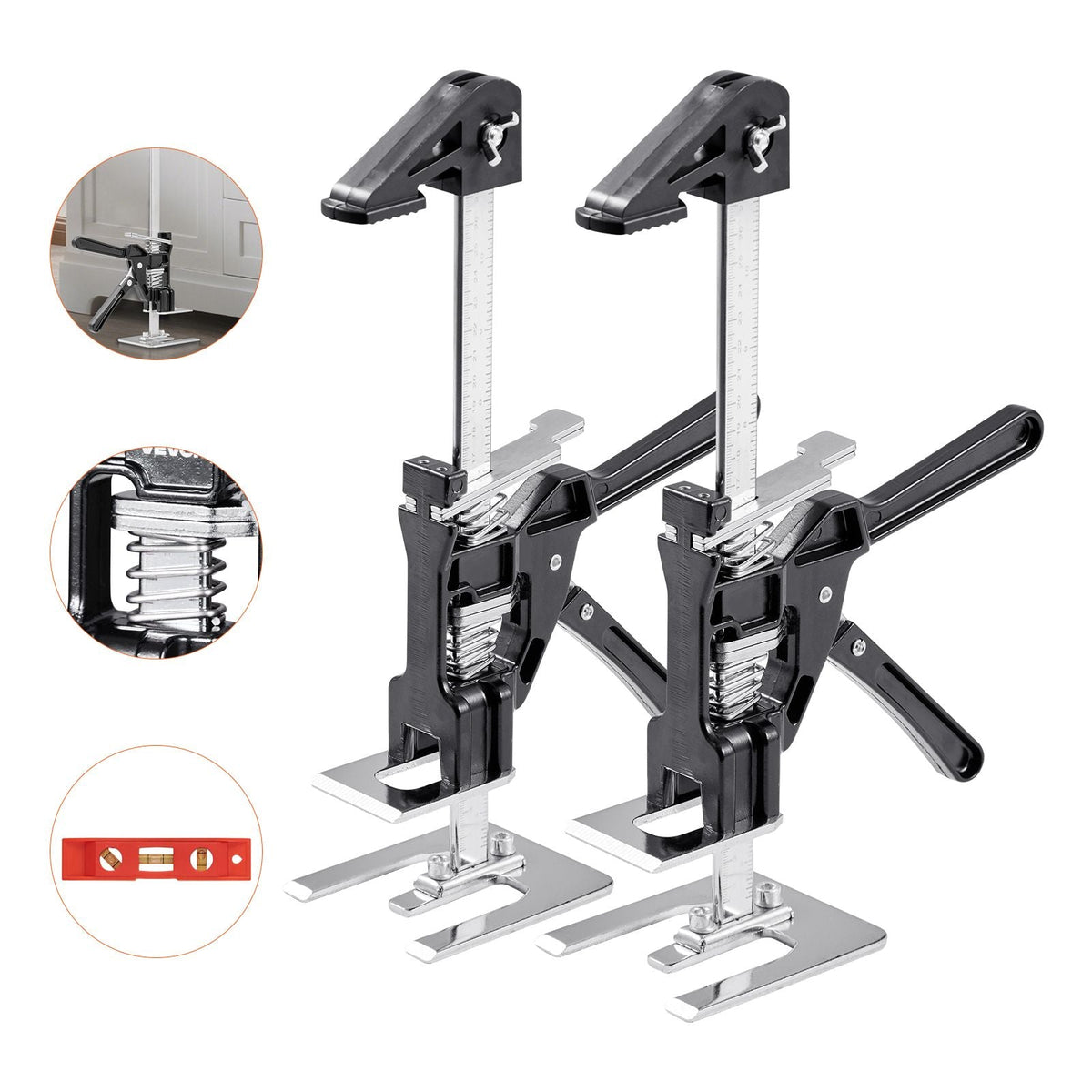Labor Saving Arm Jack, 2 PCS 330 lbs Bearing Capacity, Lifting up to 7.1", Metal Hand Lifting Jack Tool with Magnetic Level, Adjustable Height, for Door, Window, Furniture, Woodworking, Black