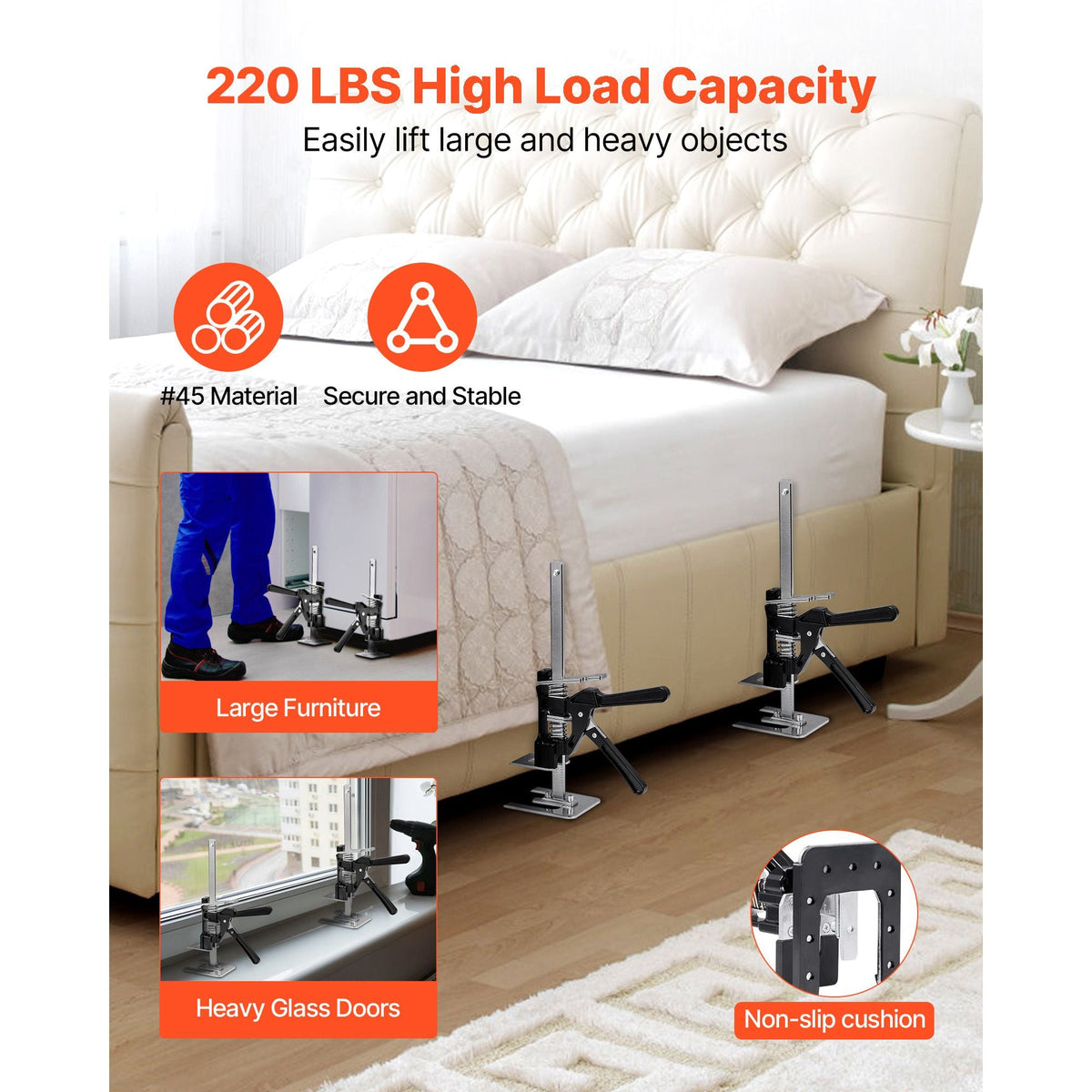 Labor Saving Arm Jack, 2 PCS 330 lbs Bearing Capacity, Lifting up to 7.1", Metal Hand Lifting Jack Tool with Magnetic Level, Adjustable Height, for Door, Window, Furniture, Woodworking, Black