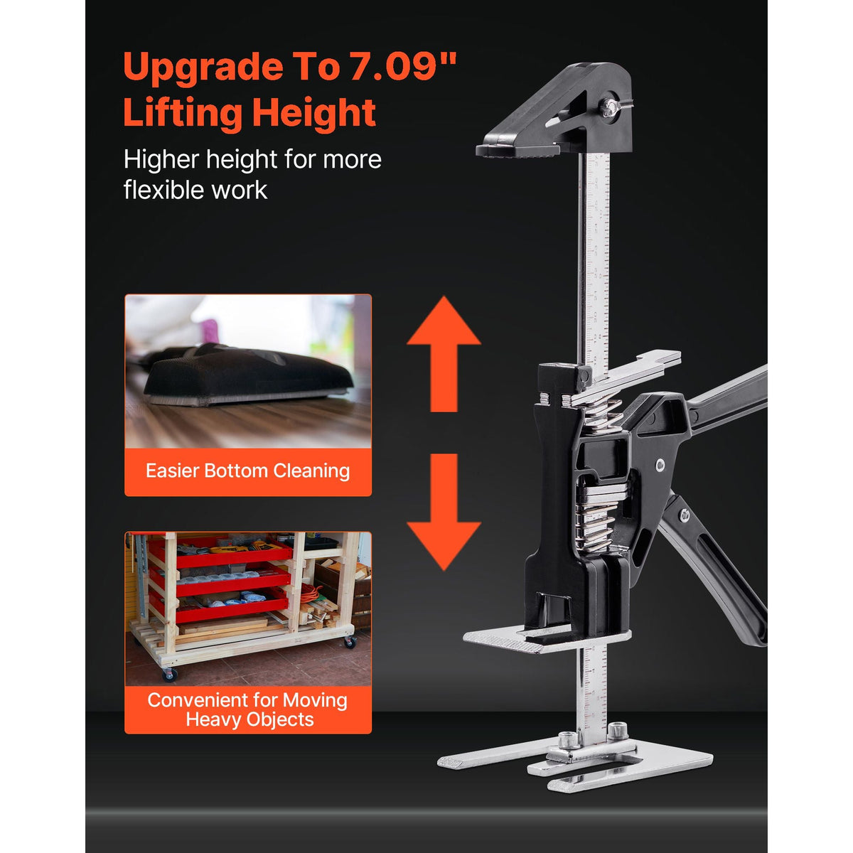 Labor Saving Arm Jack, 2 PCS 330 lbs Bearing Capacity, Lifting up to 7.1", Metal Hand Lifting Jack Tool with Magnetic Level, Adjustable Height, for Door, Window, Furniture, Woodworking, Black