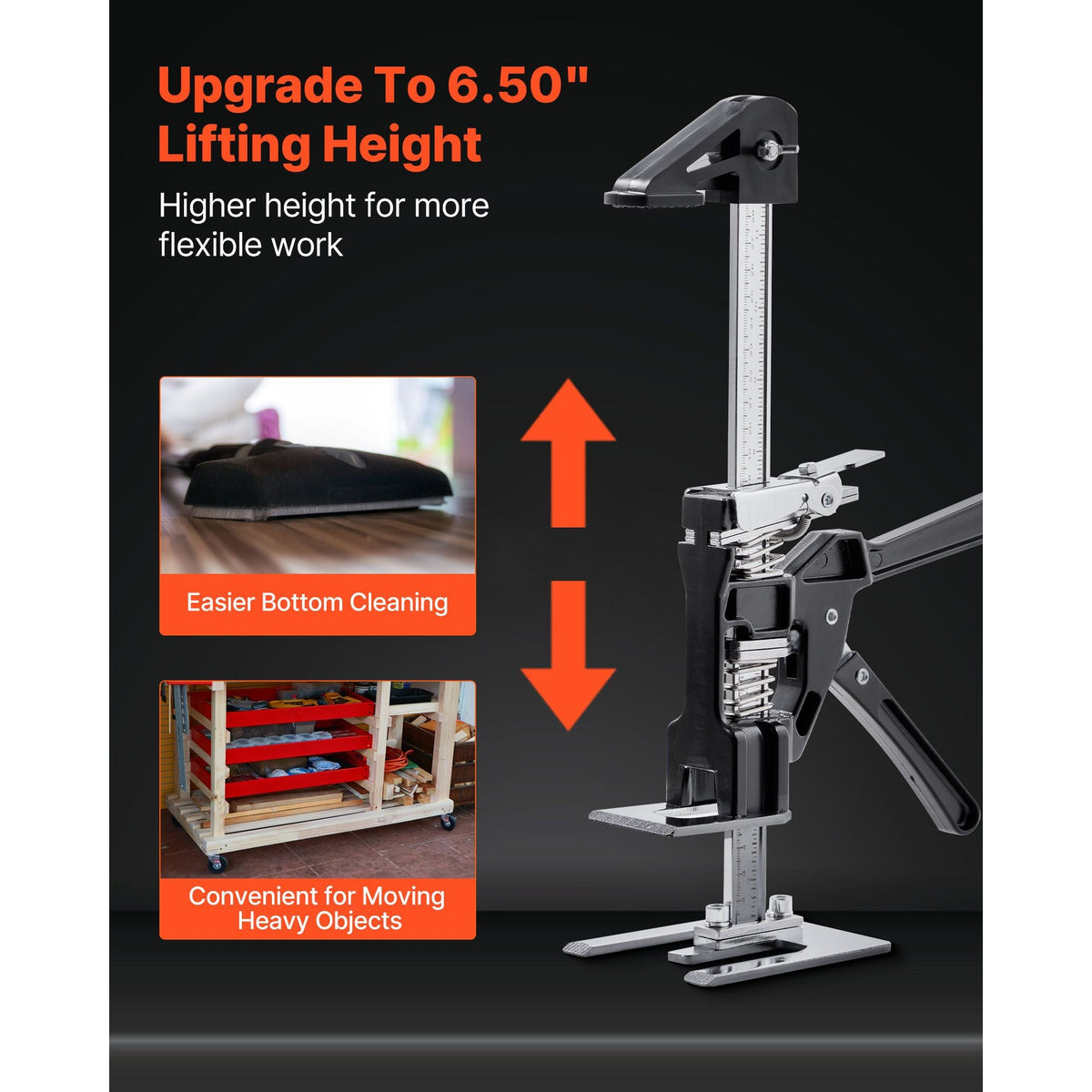 Labor Saving Arm Jack, 2 PCS 440 lbs Bearing Capacity, Lifting up to 6.5", Metal Hand Lifting Jack Tool with Magnetic Level, 2 Adjustment Modes, for Door, Window, Furniture, Woodworking, Black