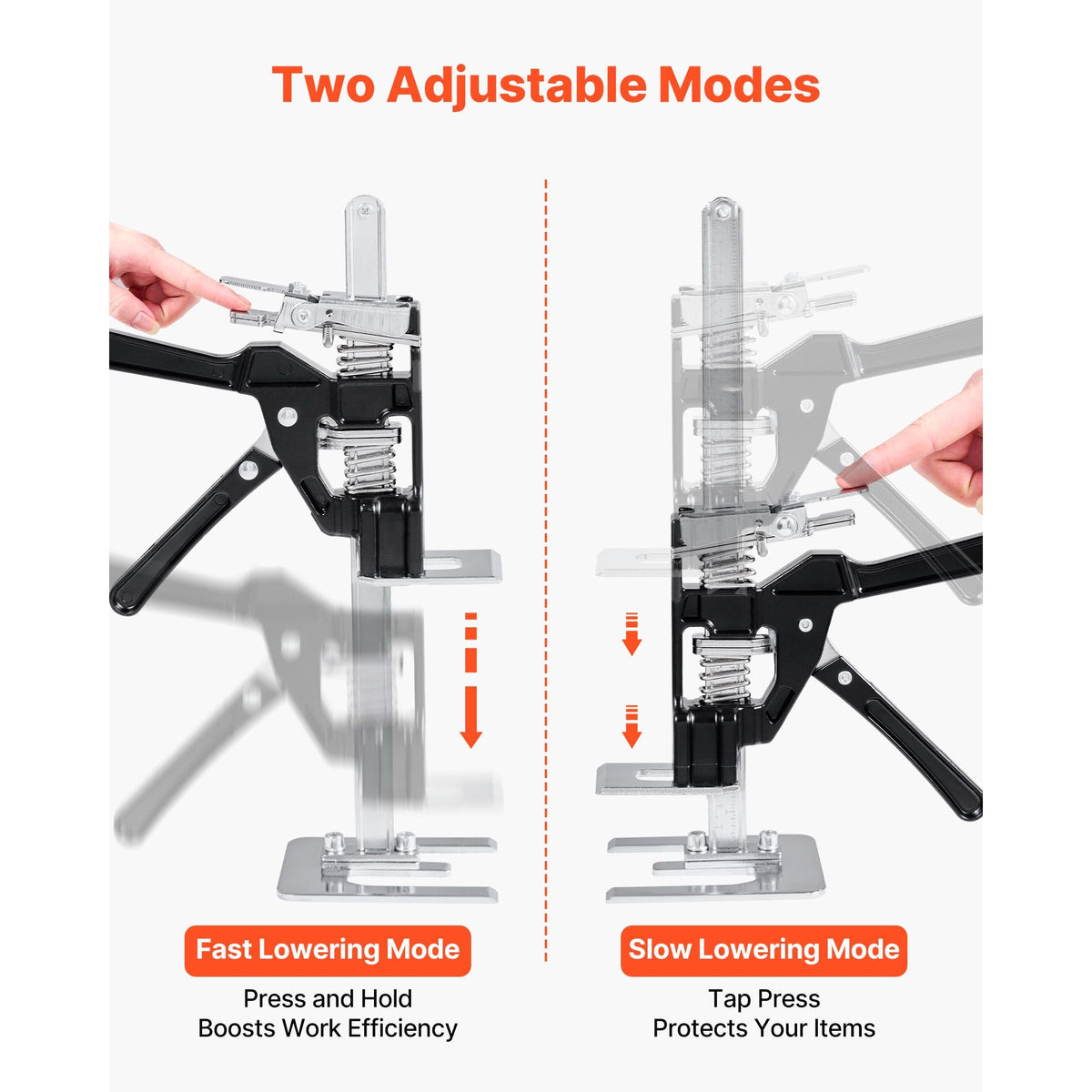 Labor Saving Arm Jack, 2 PCS 440 lbs Bearing Capacity, Lifting up to 6.5", Metal Hand Lifting Jack Tool with Magnetic Level, 2 Adjustment Modes, for Door, Window, Furniture, Woodworking, Black