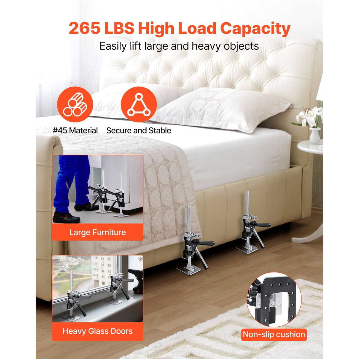 Labor Saving Arm Jack, 2 PCS 440 lbs Bearing Capacity, Lifting up to 6.5", Metal Hand Lifting Jack Tool with Magnetic Level, 2 Adjustment Modes, for Door, Window, Furniture, Woodworking, Black