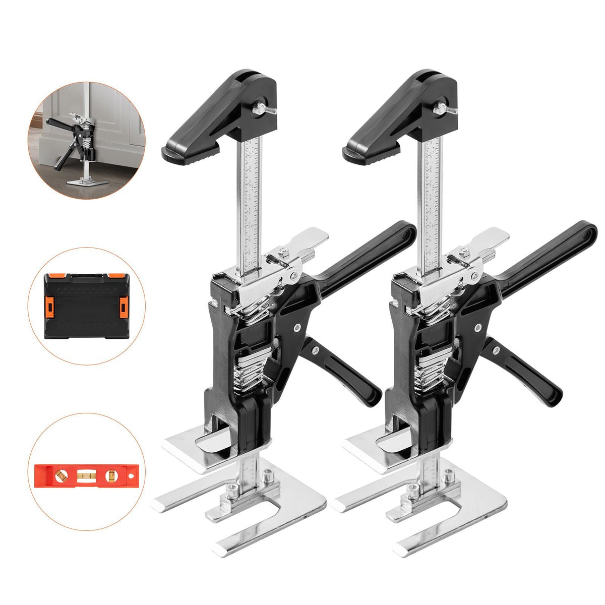 Labor Saving Arm Jack, 2 PCS 440 lbs Bearing Capacity, Lifting up to 6.5", Metal Hand Lifting Jack Tool with Magnetic Level, 2 Adjustment Modes, for Door, Window, Furniture, Woodworking, Black