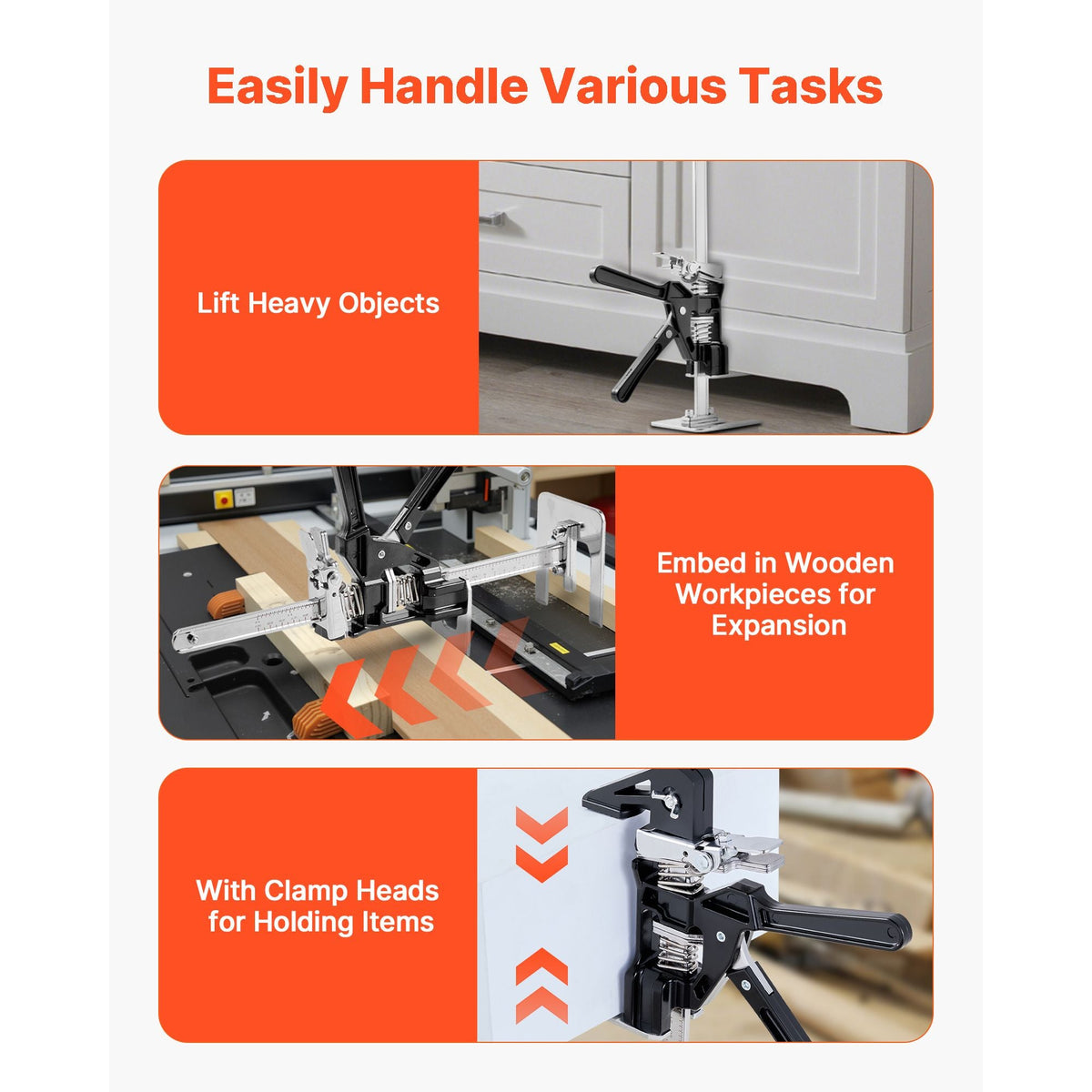 Labor Saving Arm Jack, 2 PCS 440 lbs Bearing Capacity, Lifting up to 9.3", Metal Hand Lifting Jack Tool with Magnetic Level, 2 Adjustment Modes, for Door, Window, Furniture, Woodworking, Black
