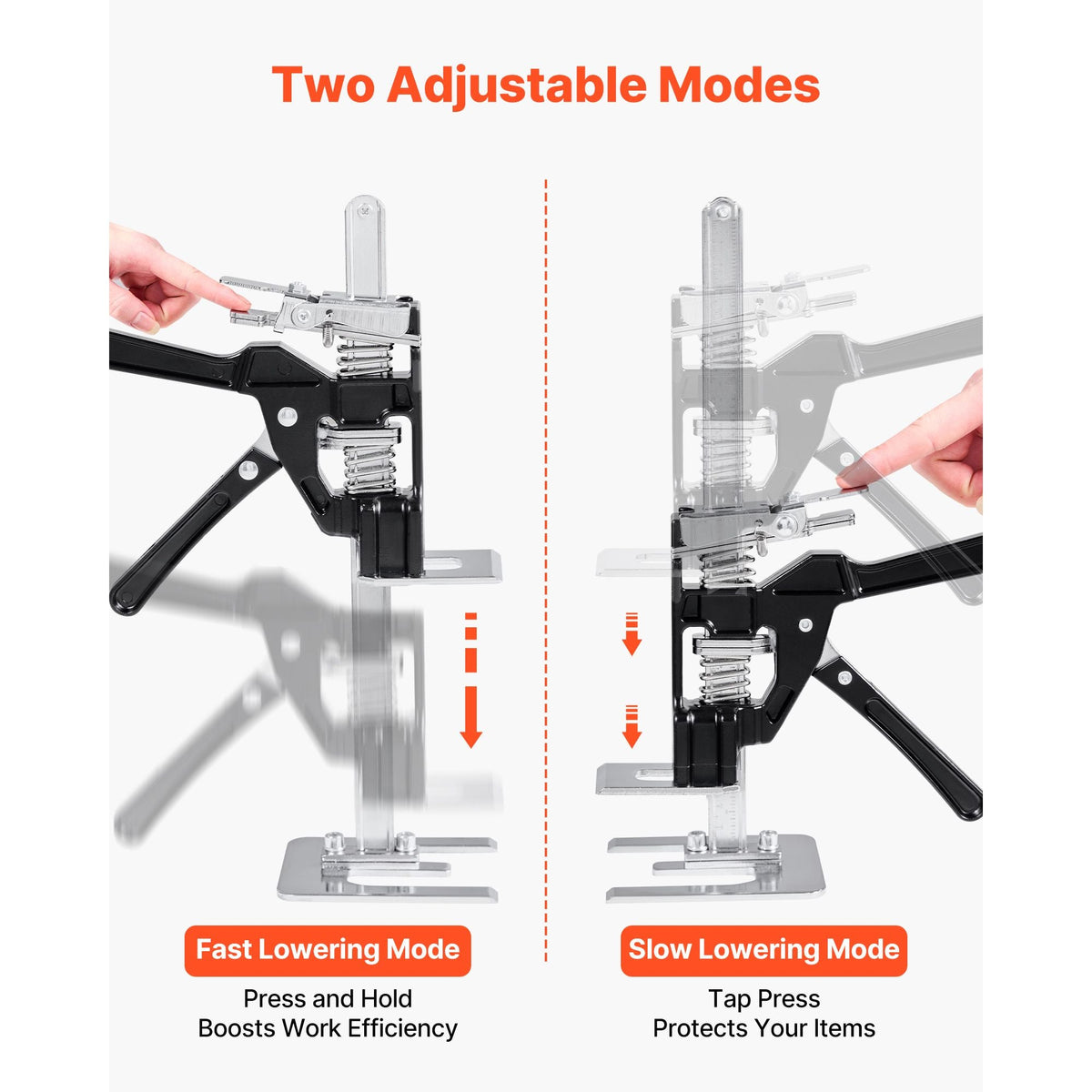 Labor Saving Arm Jack, 2 PCS 440 lbs Bearing Capacity, Lifting up to 9.3", Metal Hand Lifting Jack Tool with Magnetic Level, 2 Adjustment Modes, for Door, Window, Furniture, Woodworking, Black