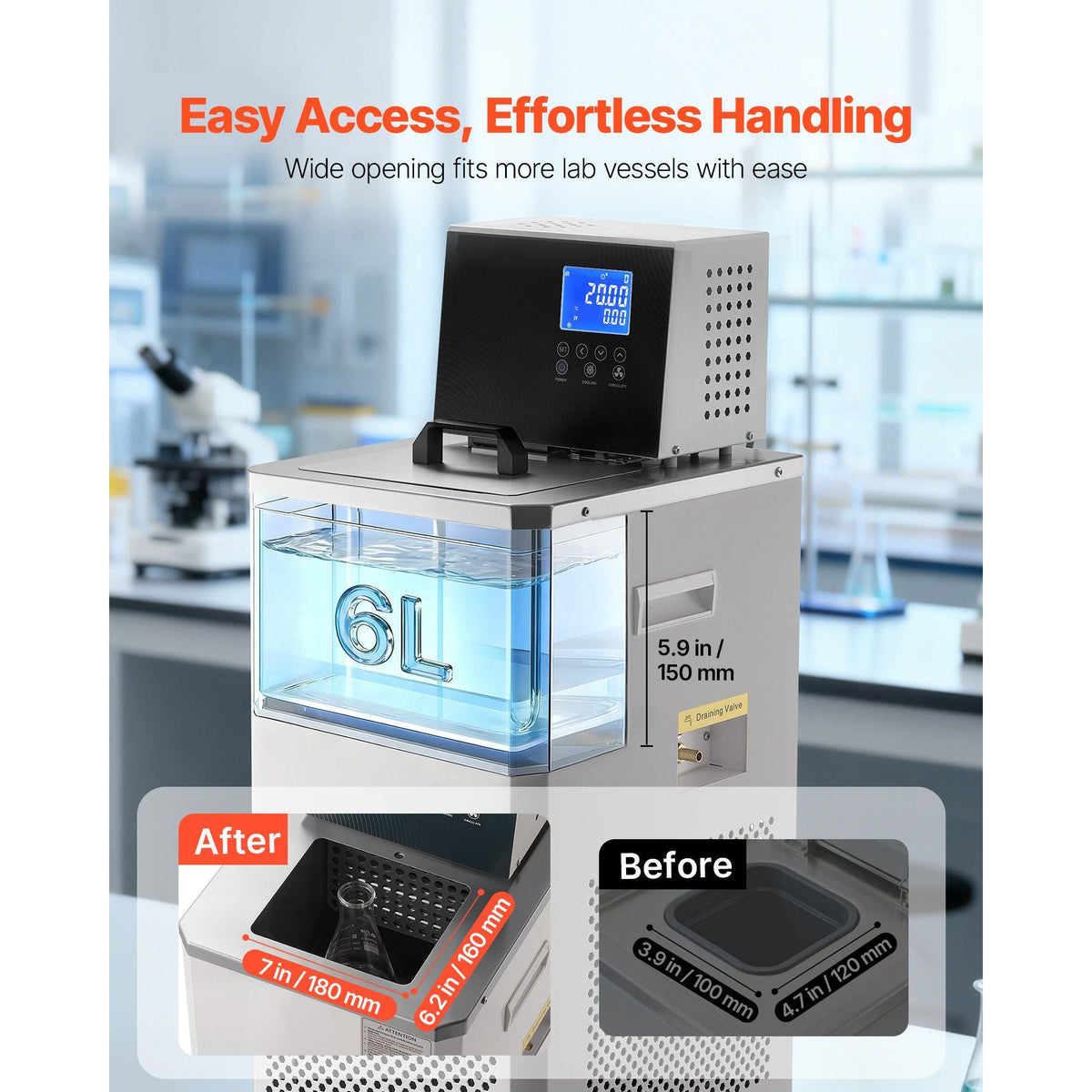Laboratory Chiller Circulator, -30 to 100 Celsius, 6 L Internal and External Dual Circulation, Low Temperature Cooling Liquid Circulator Pump Chiller, Recirculating Chiller Water Bath for Laboratory