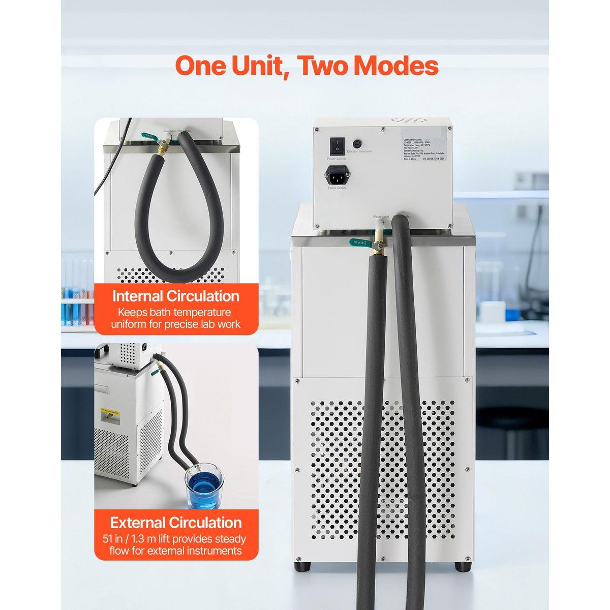 Laboratory Chiller Circulator, -30 to 100 Celsius, 6 L Internal and External Dual Circulation, Low Temperature Cooling Liquid Circulator Pump Chiller, Recirculating Chiller Water Bath for Laboratory
