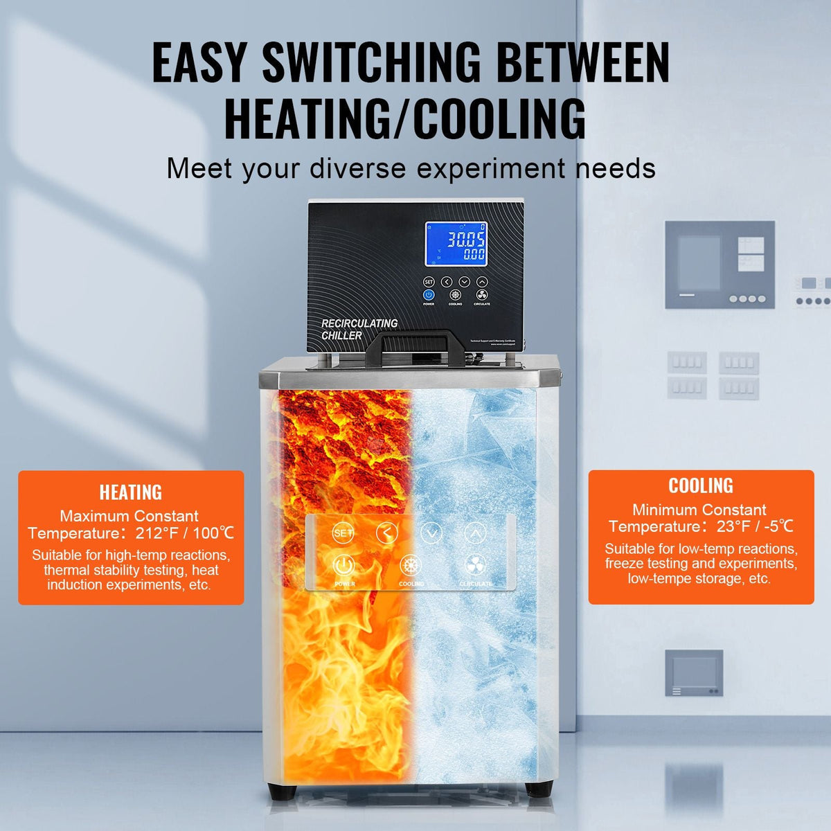 Laboratory Chiller Circulator, 6L Chiller Lab Low Temperature Cooling Liquid, 23 - 212 F Circulator Pump Chiller, LCD Display, 304 Stainless Steel Water Bath Recirculating Water Cooling Chiller
