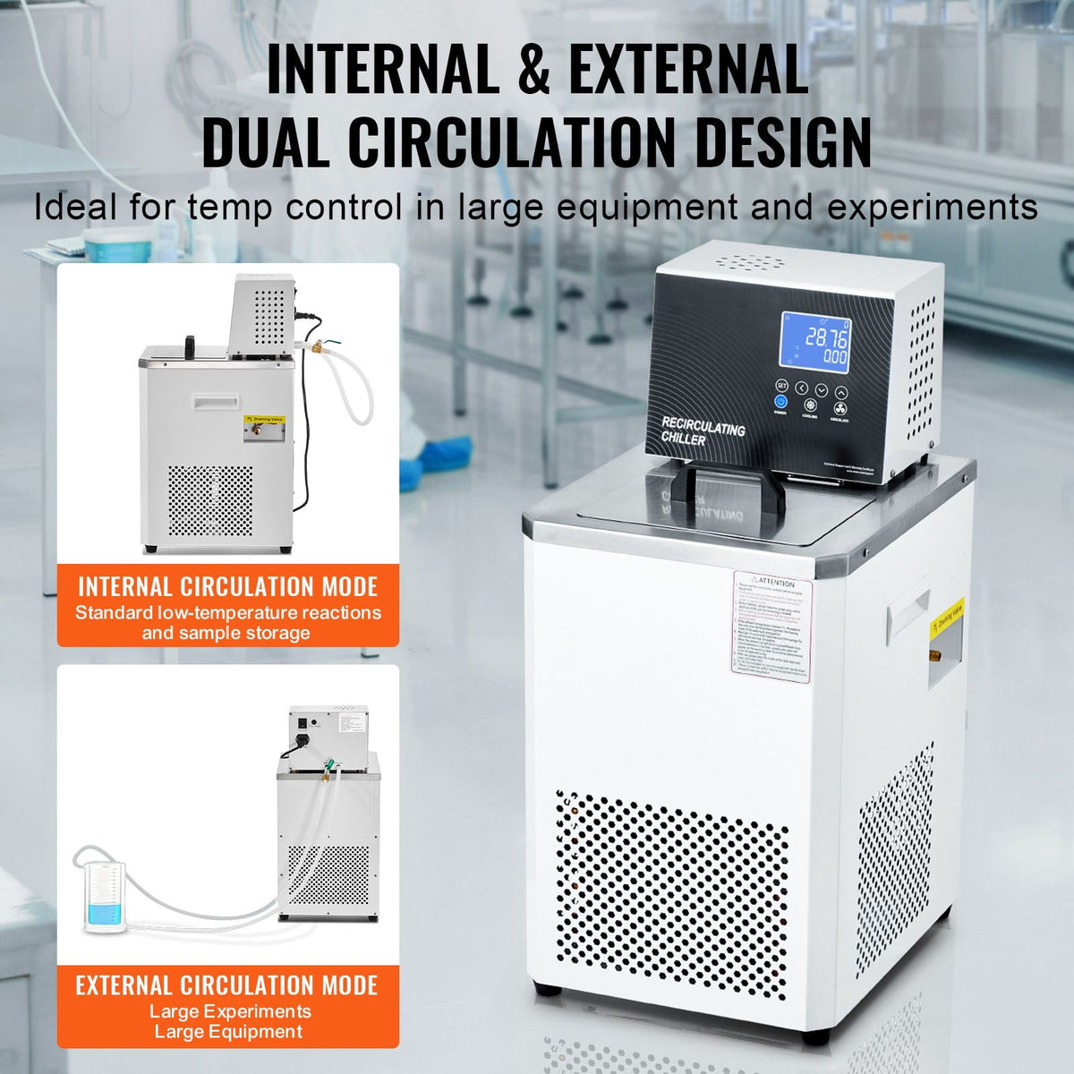 Laboratory Chiller Circulator, 6L Chiller Lab Low Temperature Cooling Liquid, 23 - 212 F Circulator Pump Chiller, LCD Display, 304 Stainless Steel Water Bath Recirculating Water Cooling Chiller