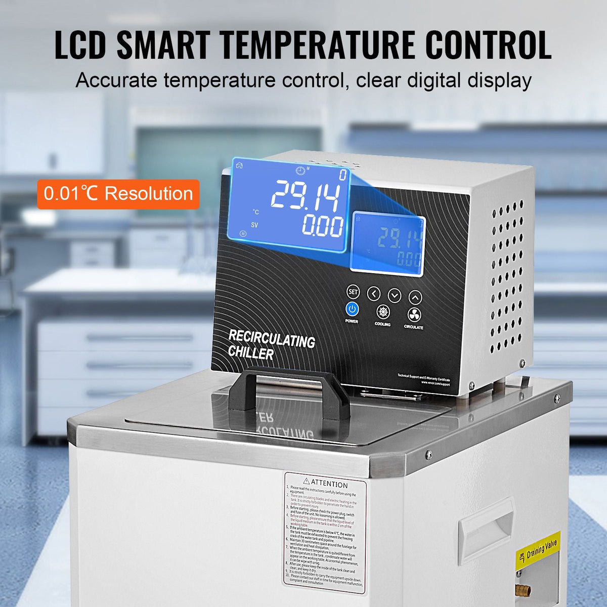 Laboratory Chiller Circulator, 6L Chiller Lab Low Temperature Cooling Liquid, 23 - 212 F Circulator Pump Chiller, LCD Display, 304 Stainless Steel Water Bath Recirculating Water Cooling Chiller