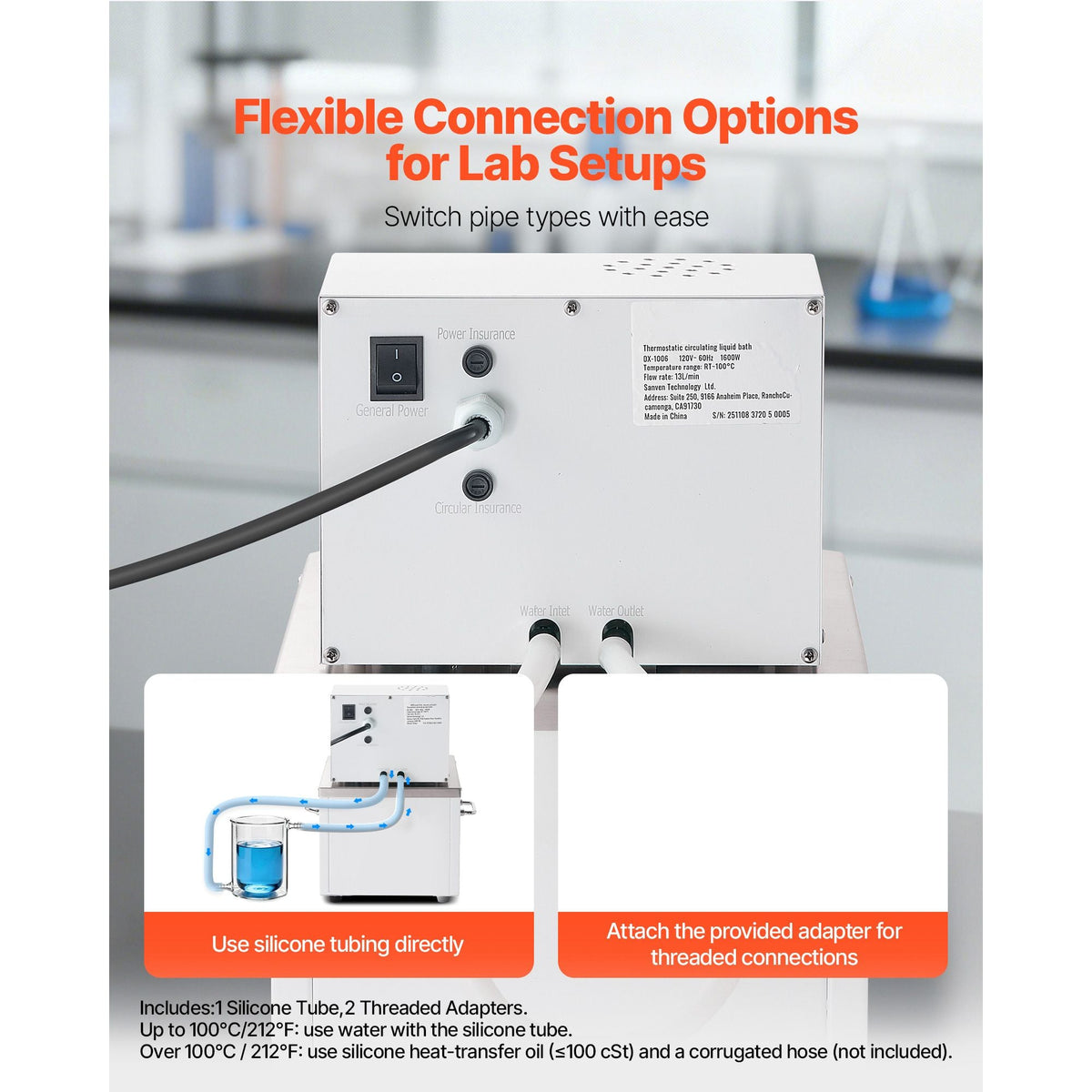 Laboratory High-Temperature Circulating Oil Bath, Up to 100 Celsius/212 Fahrenheit, 6 L Lab Constant Temp Heating Tank, 0.05 Celsius High Precision, Internal and External Dual Circulation