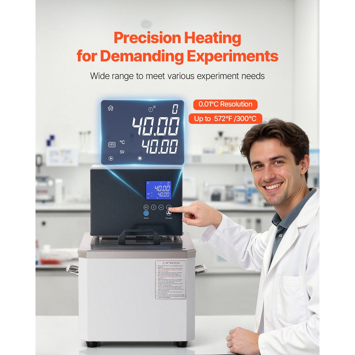 Laboratory High-Temperature Circulating Oil Bath, Up to 100 Celsius/212 Fahrenheit, 6 L Lab Constant Temp Heating Tank, 0.05 Celsius High Precision, Internal and External Dual Circulation