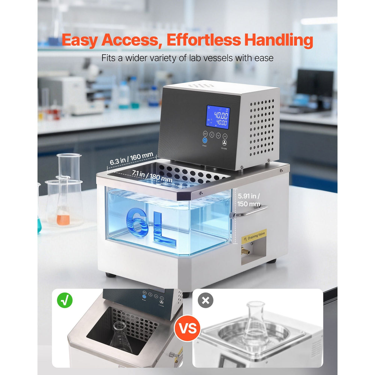Laboratory High-Temperature Circulating Oil Bath, Up to 100 Celsius/212 Fahrenheit, 6 L Lab Constant Temp Heating Tank, 0.05 Celsius High Precision, Internal and External Dual Circulation