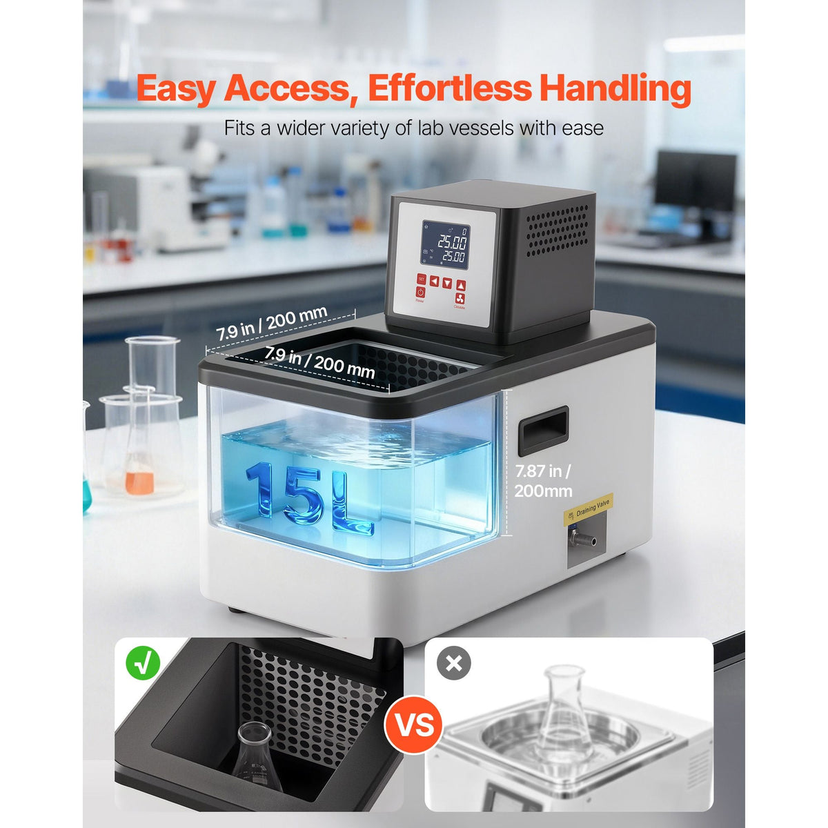 Laboratory High-Temperature Circulating Oil Bath, Up to 300 Celsius/572 Fahrenheit, 15 L Lab Constant Temp Heating Tank, 0.1 Celsius High Precision, Internal and External Dual Circulation