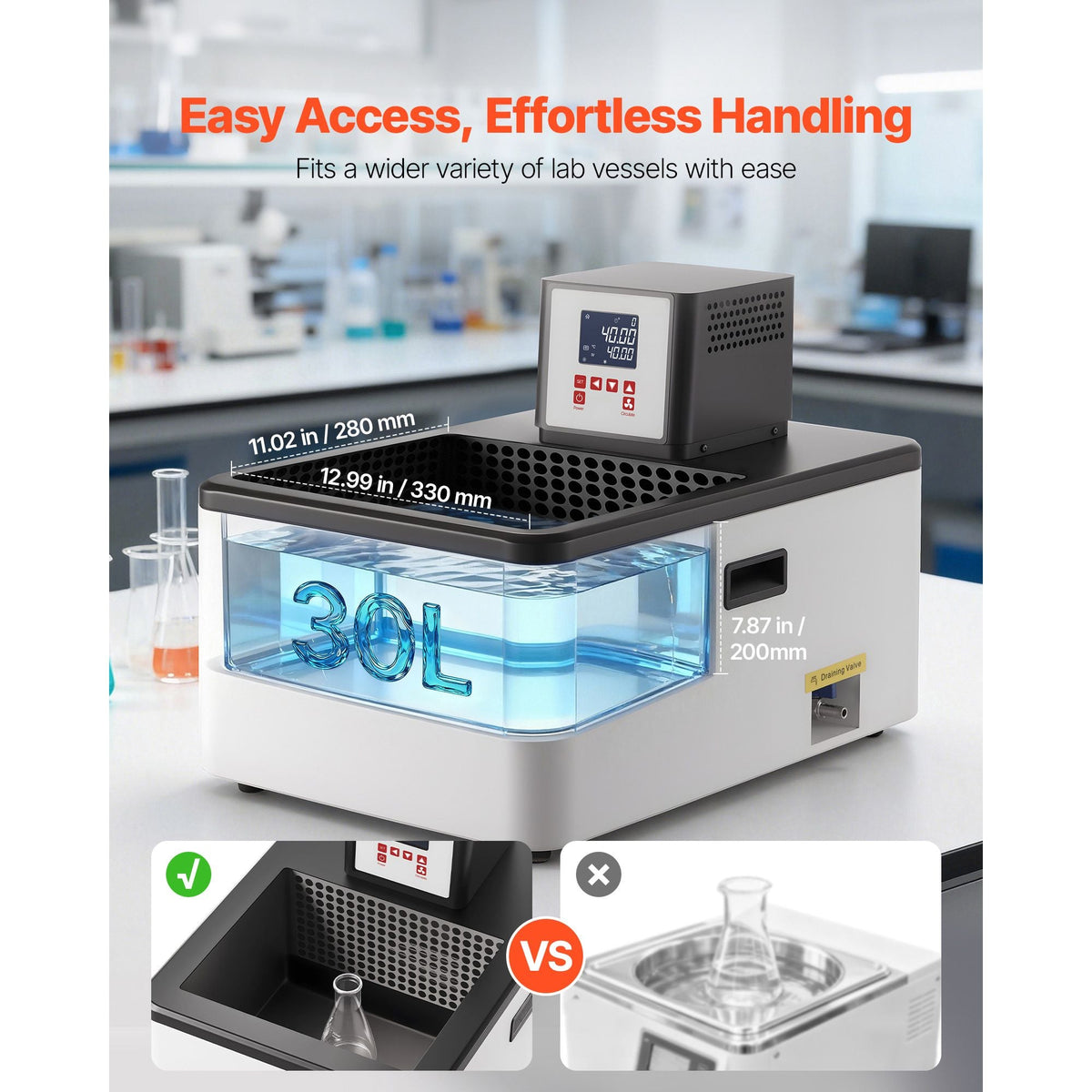Laboratory High-Temperature Circulating Oil Bath, Up to 300 Celsius/572 Fahrenheit, 30 L Lab Constant Temperature Heating Tank, 0.1 Celsius High Precision, Internal and External Dual Circulation