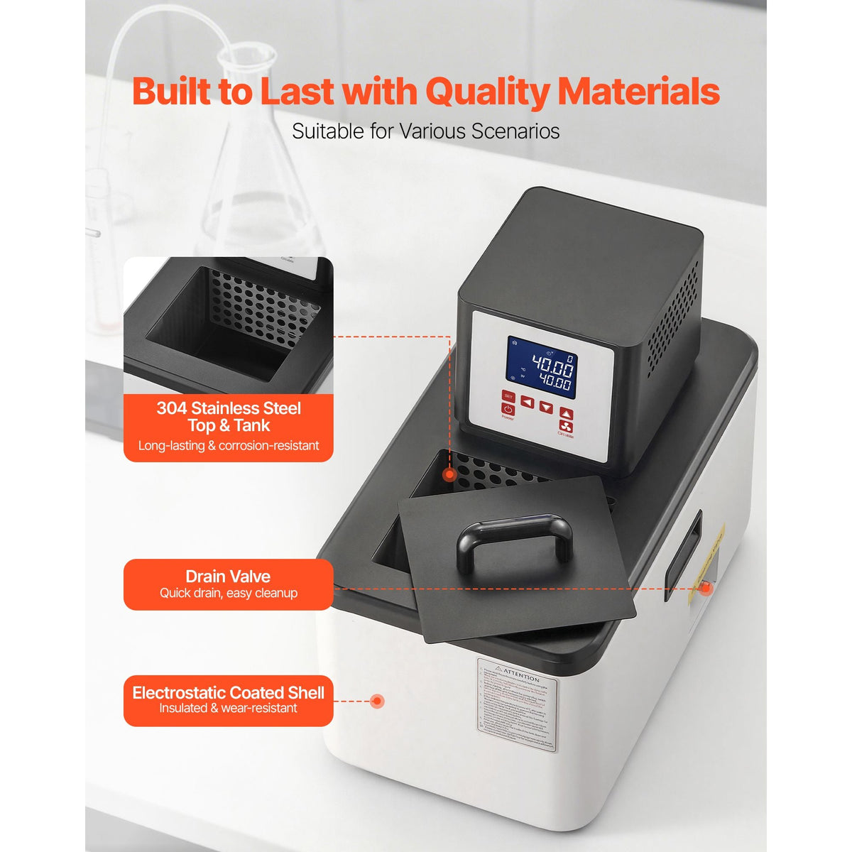 Laboratory High-Temperature Circulating Oil Bath, Up to 300 Celsius/572 Fahrenheit, 6 L Lab Constant Temp Heating Tank, 0.1 Celsius High Precision, Internal and External Dual Circulation