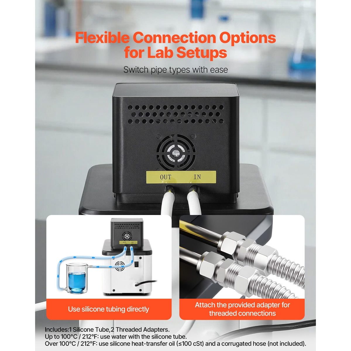 Laboratory High-Temperature Circulating Oil Bath, Up to 300 Celsius/572 Fahrenheit, 6 L Lab Constant Temp Heating Tank, 0.1 Celsius High Precision, Internal and External Dual Circulation