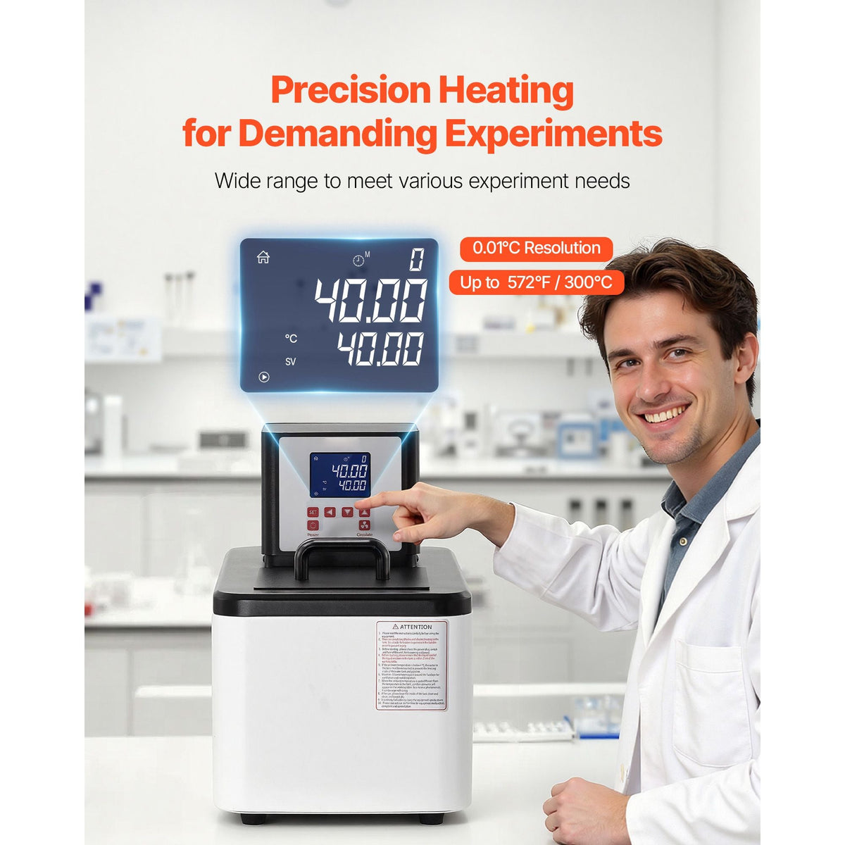 Laboratory High-Temperature Circulating Oil Bath, Up to 300 Celsius/572 Fahrenheit, 6 L Lab Constant Temp Heating Tank, 0.1 Celsius High Precision, Internal and External Dual Circulation