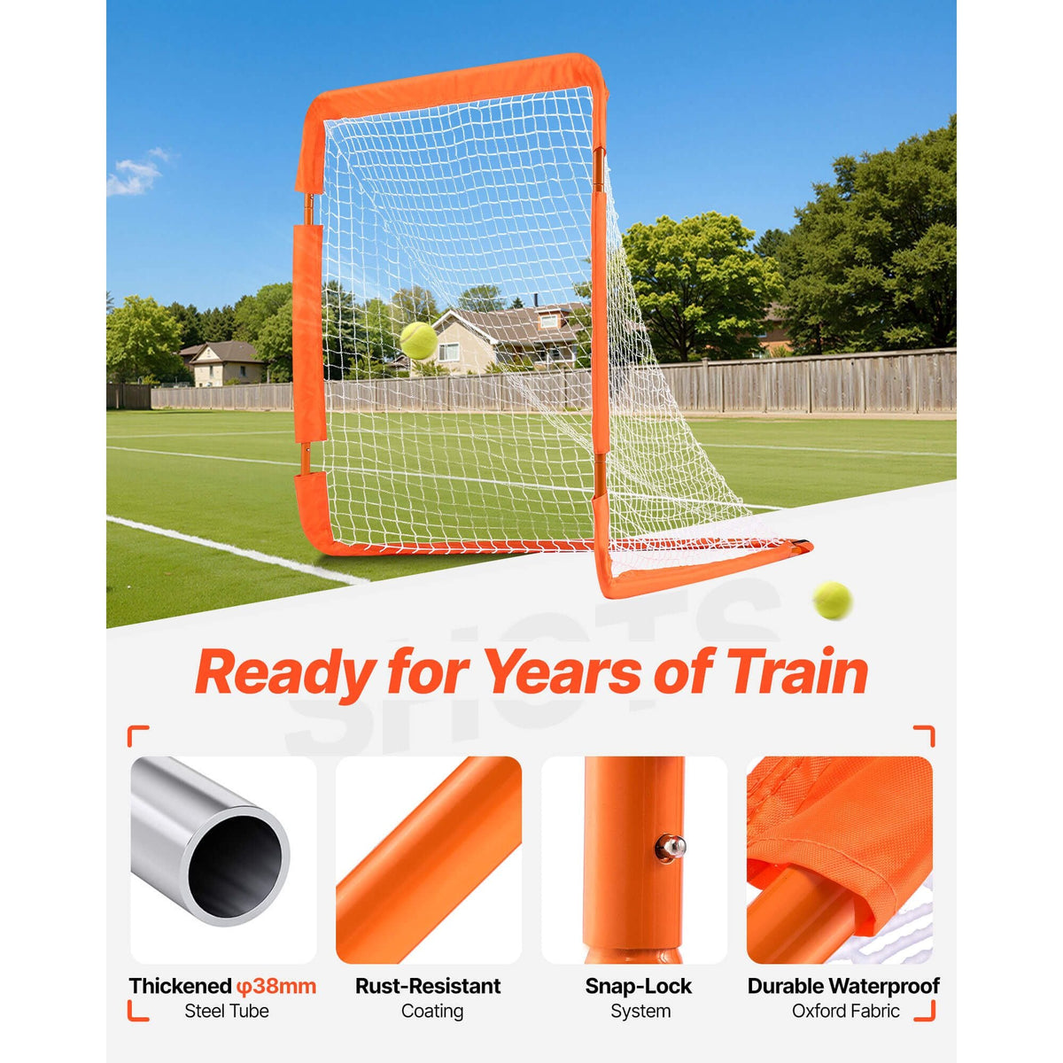 Lacrosse Goal, 4' x 4' Small Kids Lacrosse Net, Folding Portable Lacrosse Goal with Carry Bag, Iron Frame Backyard Training Equipment, Quick & Easy Setup, Perfect for Youth Training, Orange