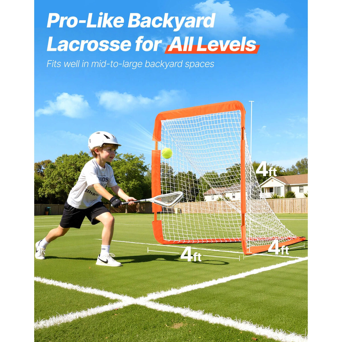Lacrosse Goal, 4' x 4' Small Kids Lacrosse Net, Folding Portable Lacrosse Goal with Carry Bag, Iron Frame Backyard Training Equipment, Quick & Easy Setup, Perfect for Youth Training, Orange