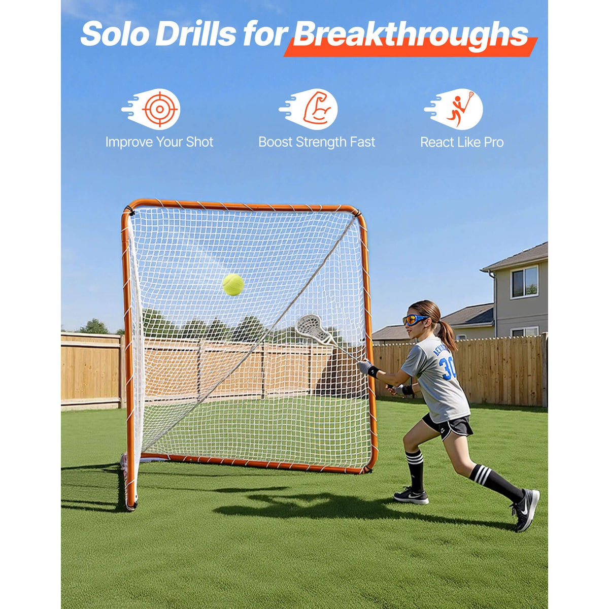 Lacrosse Goal, 6' x 6' Lacrosse Net, Steel Frame Backyard Lacrosse Training Equipment, Portable Lacrosse Goal with Carry Bag, Quick & Easy Setup, Perfect for Youth Adult Training, Orange