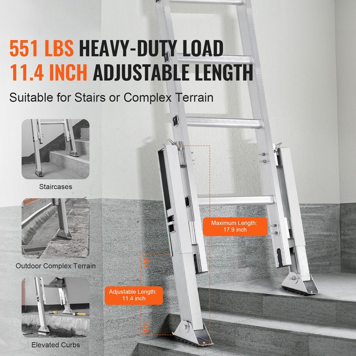 Ladder Levler, 11.4 inch Expansion Length Steel Ladder Leveling Tool, Quick Release Pitch Hopper, Stair Ladder Stabilizer Easy to Use,Extension Ladder Accessories for Uneven Ground