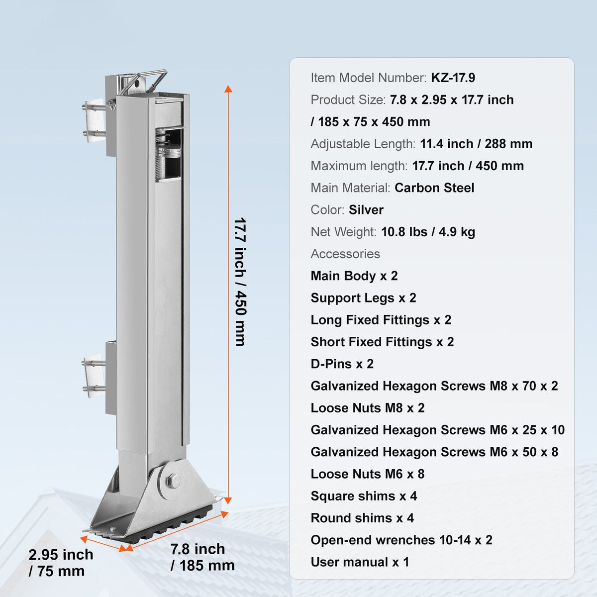 Ladder Levler, 11.4 inch Expansion Length Steel Ladder Leveling Tool, Quick Release Pitch Hopper, Stair Ladder Stabilizer Easy to Use,Extension Ladder Accessories for Uneven Ground